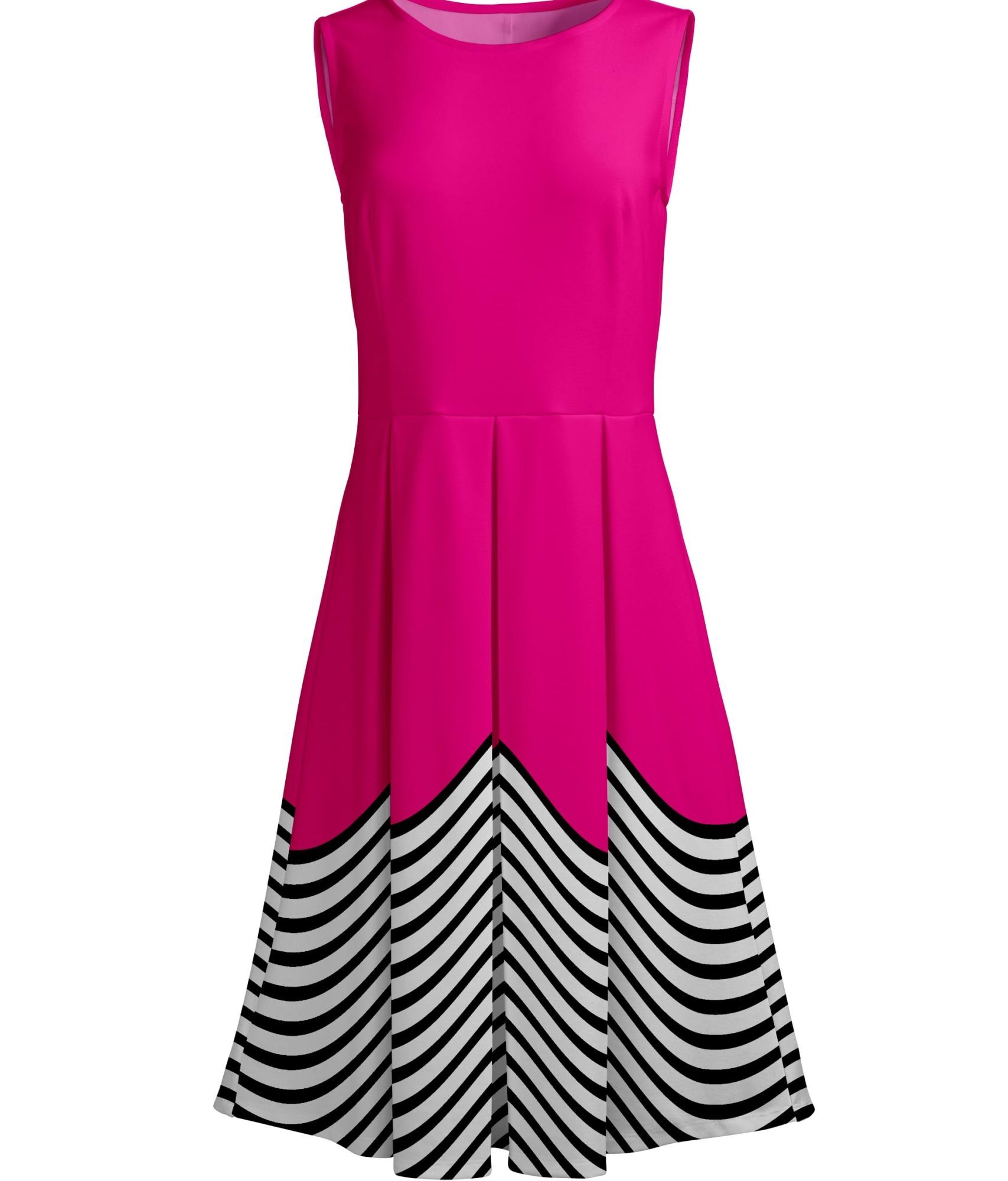 Lily by Firmiana Women's Sleeveless Dress with Pleated Skirt Fuchsia & Black Chevron Hem
