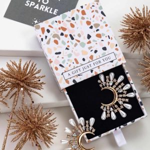 Don't AsK Imitation Pearl Crescent Moon Burst Stud Earrings