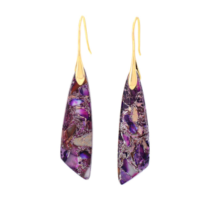 Goldtone Purple Emperor Jasper Dangle Prism Earrings