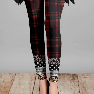 Lily by Firmiana Women's Medium Rise Printed Legging ed & Black Mixed Print Cuff