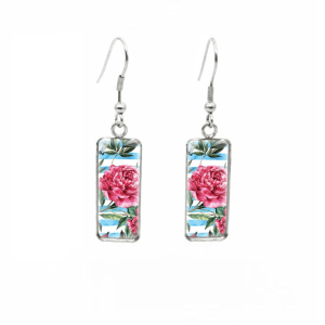 Don't AsK Rectangular Art-Print Drop Earrings ?C Striped Pink Flower ?C Lightweight Dangle Earrings for Women