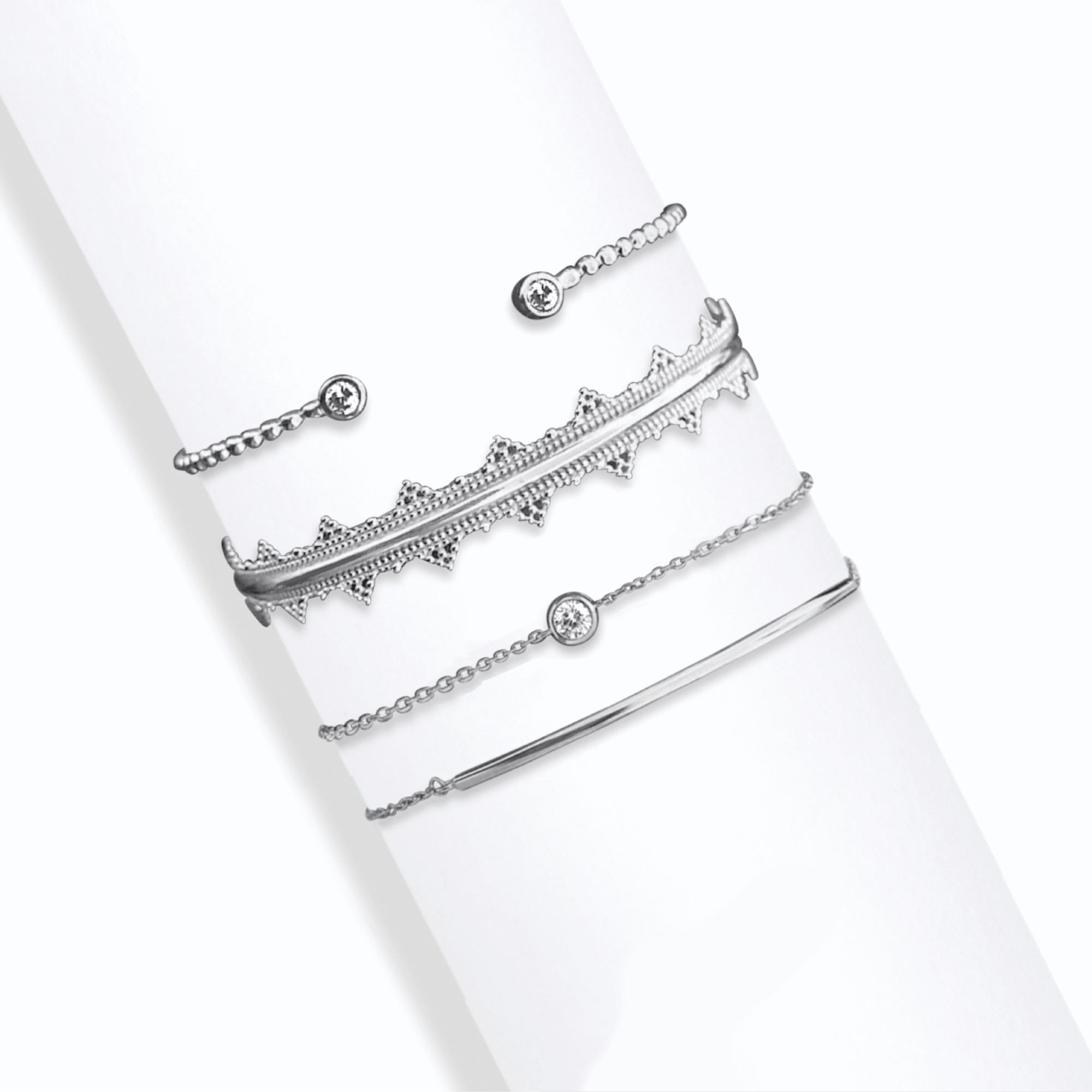 Silver Clear Minimalist Swarovski Crystal Bracelet ?C Set Of 4 Bracelets Bangles