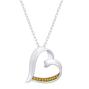 V3 Jewelry Sterling Silver Natural Yellow Diamond Heart Pendant