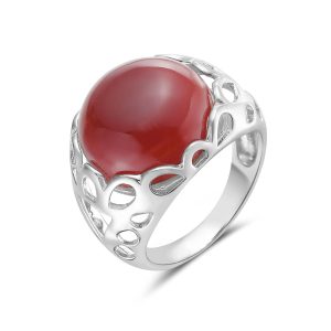 Vera & Co Sterling Silver Round Dome Red Carnelian Stone Women Ring size 7
