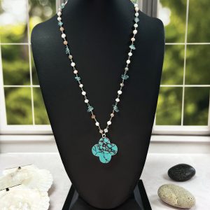 MGR Apatite Cultured Mix Media Necklace with a Genuine Snake Skin Jasper Pendant.