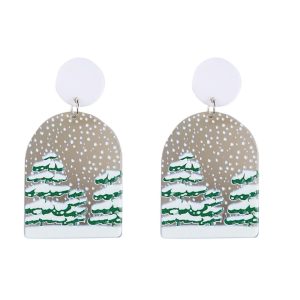 Don't AsK Grey Snowy Trees Drop Earrings ?C Festive Holiday Jewellery for Women