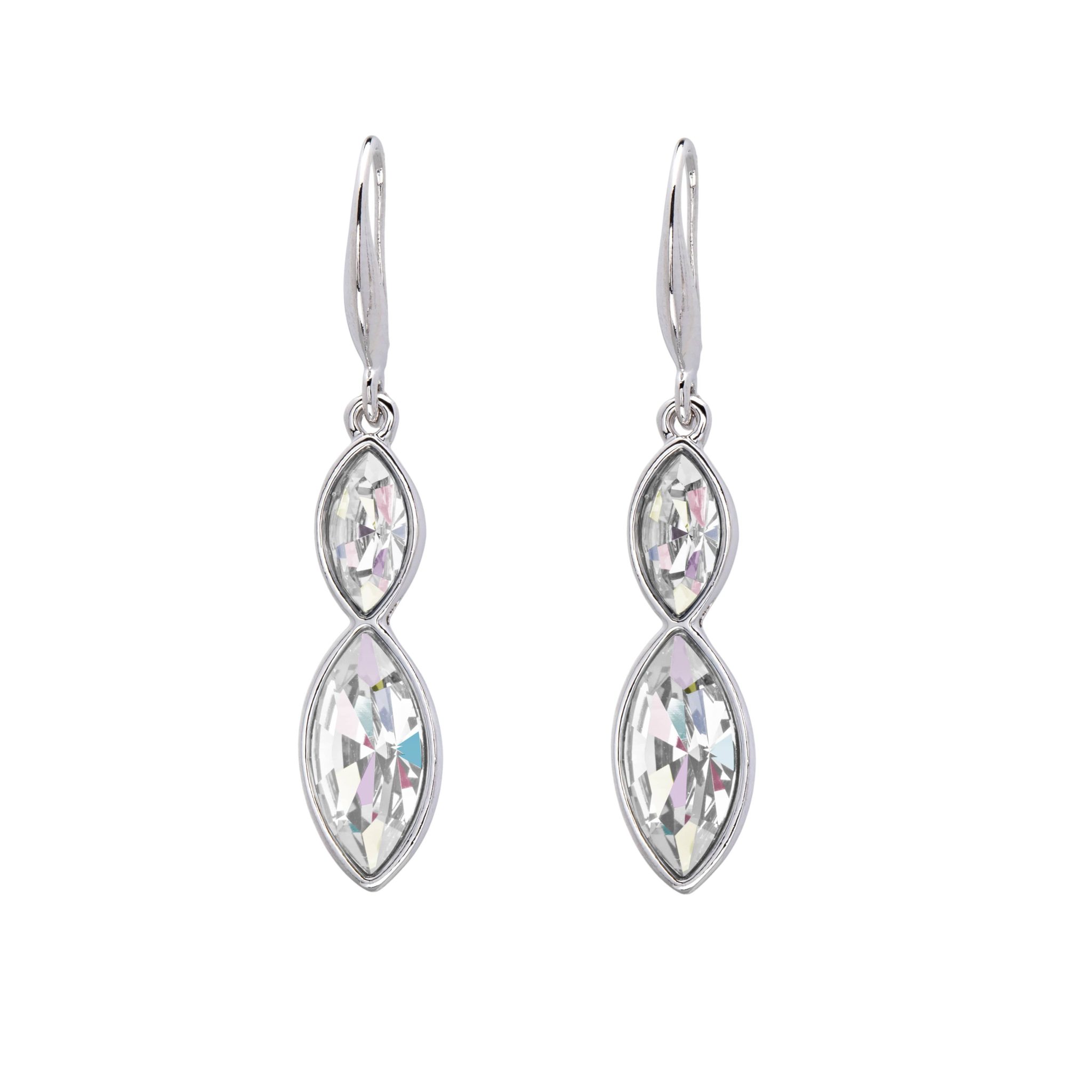 Silver Clear Swarovski Crystal Earrings ?C Dual Crystal Marquis Drop Earrings