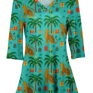 Lily by Firmiana Women's Blue & Yellow Palm Tree Holiday Print