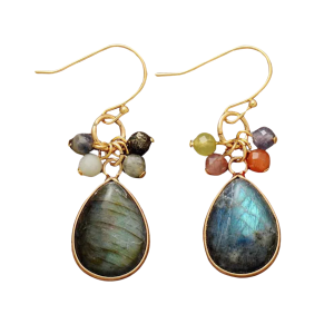 Labradorite Teardrop Beaded Charm Teardrop Drop Earrings