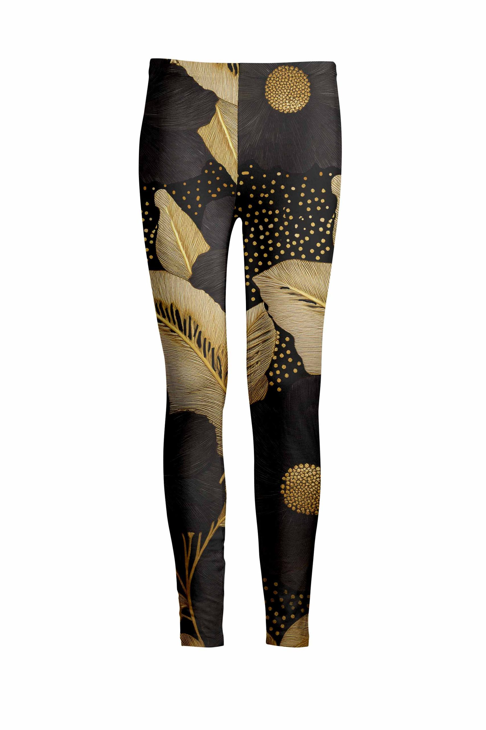Lily by Firmiana Women's Medium Rise Printed Legging Gold Metallic Pinecone Holiday Print - Image 3