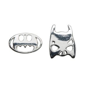 Silvertone Batman Asymmetrical Stud Earrings
