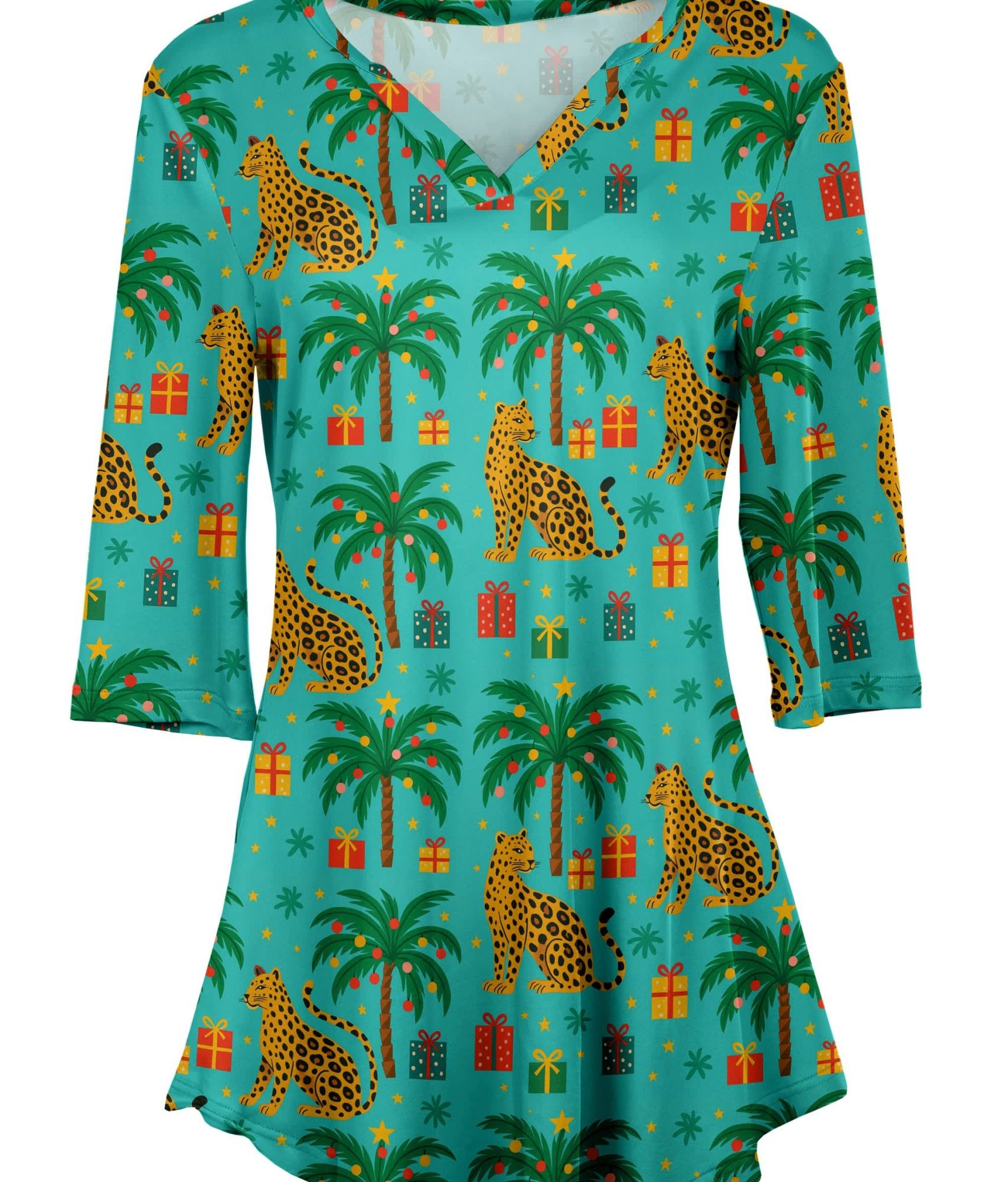 Lily by Firmiana Women's Blue & Yellow Palm Tree Holiday Print