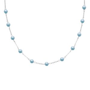 V3 Jewelry Natural Aquamarine Sterling Silver Beaded Station Necklace