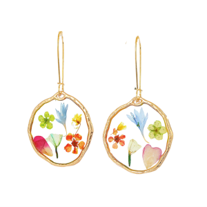 Don't AsK Goldtone Transparent Multicolour Dried Floral Drop Earrings ?C Real Flowers in Resin