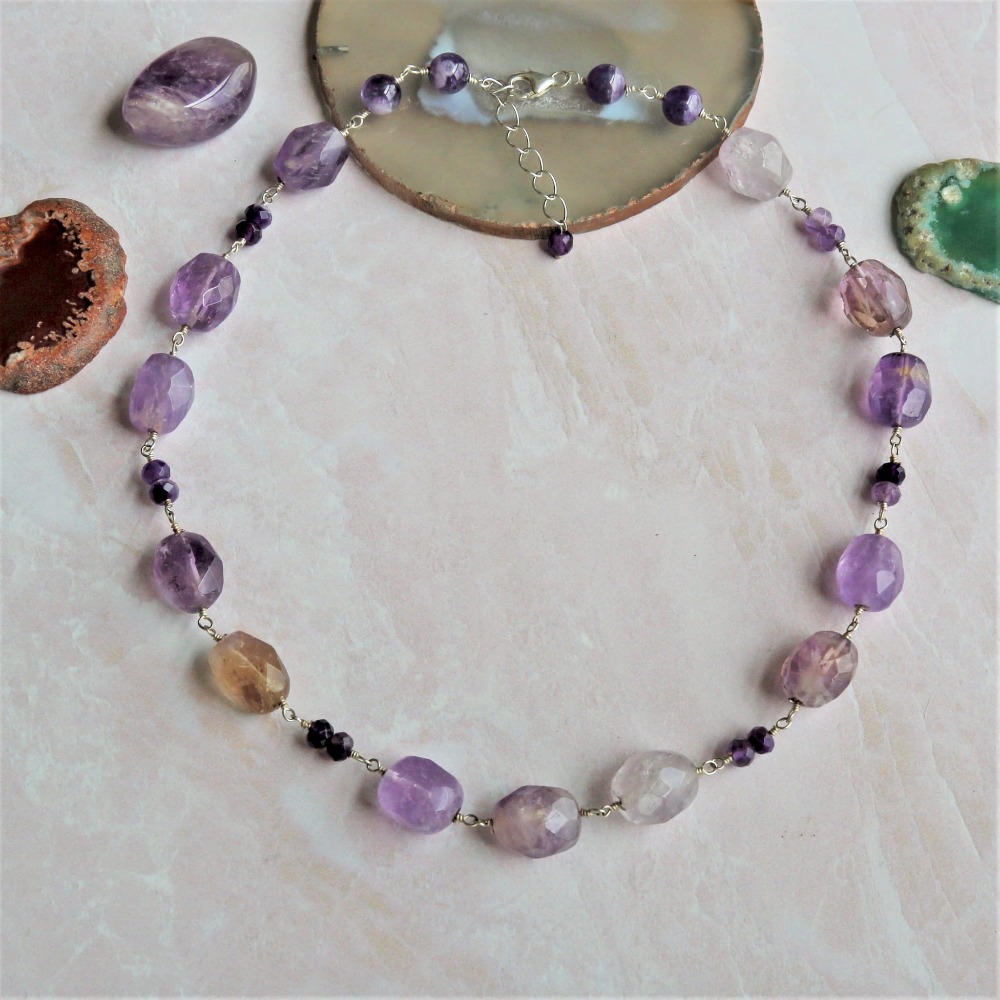 MGR Women's Faceted Amethyst Hand Beaded Rosary Style Necklace . Jewelry
