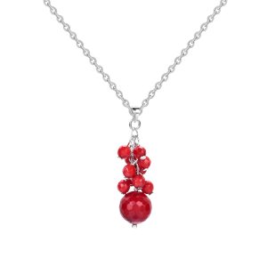 V3 Jewelry Coral Cluster Sterling Silver Drop Necklace