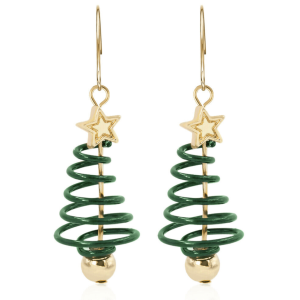 Don't AsK Green Spiralled Christmas Tree Earrings ?C Festive Holiday Jewellery for Women