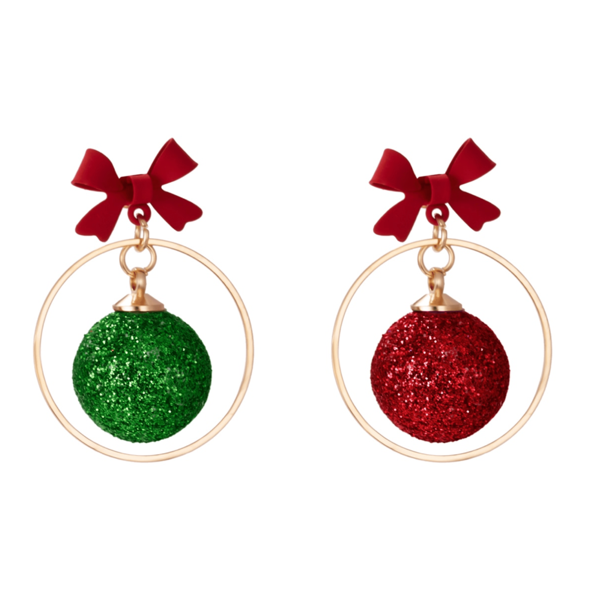 Don't AsK Glittering Ornaments with Red Bow Drop Earrings ?C Festive Holiday Jewellery for Women