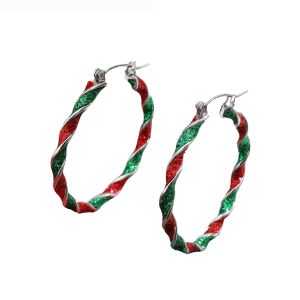 Don't AsK Red Green Glitter Holiday Hoop Earrings ?C Festive Holiday Jewellery for Women