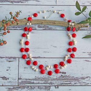 MGR Women's Red Magnesite & Pearl Necklace