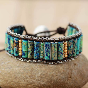 Micalla Green Howlite & Glass Sun Charm Adjustable Beaded Bracelet