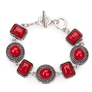 Don't AsK Silvertone Red Geometric Bracelet ?C Modern Stackable Bangle