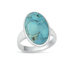 Natural Turquoise & Sterling Silver Oval-Cut Ring
