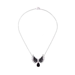 Silvertone Black Angel Pendant Necklace