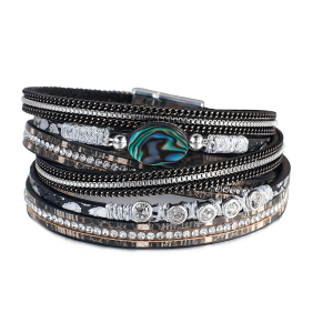 Black Paua Multi Strand Faux Leather Bracelet