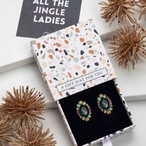 Don't AsK Black Multi-Colored Marquis Crystal Stud Earrings