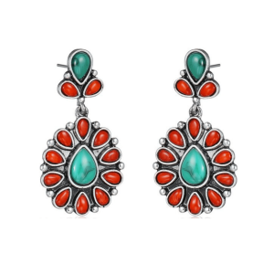Red Turquoise Teardrop Boho Earrings