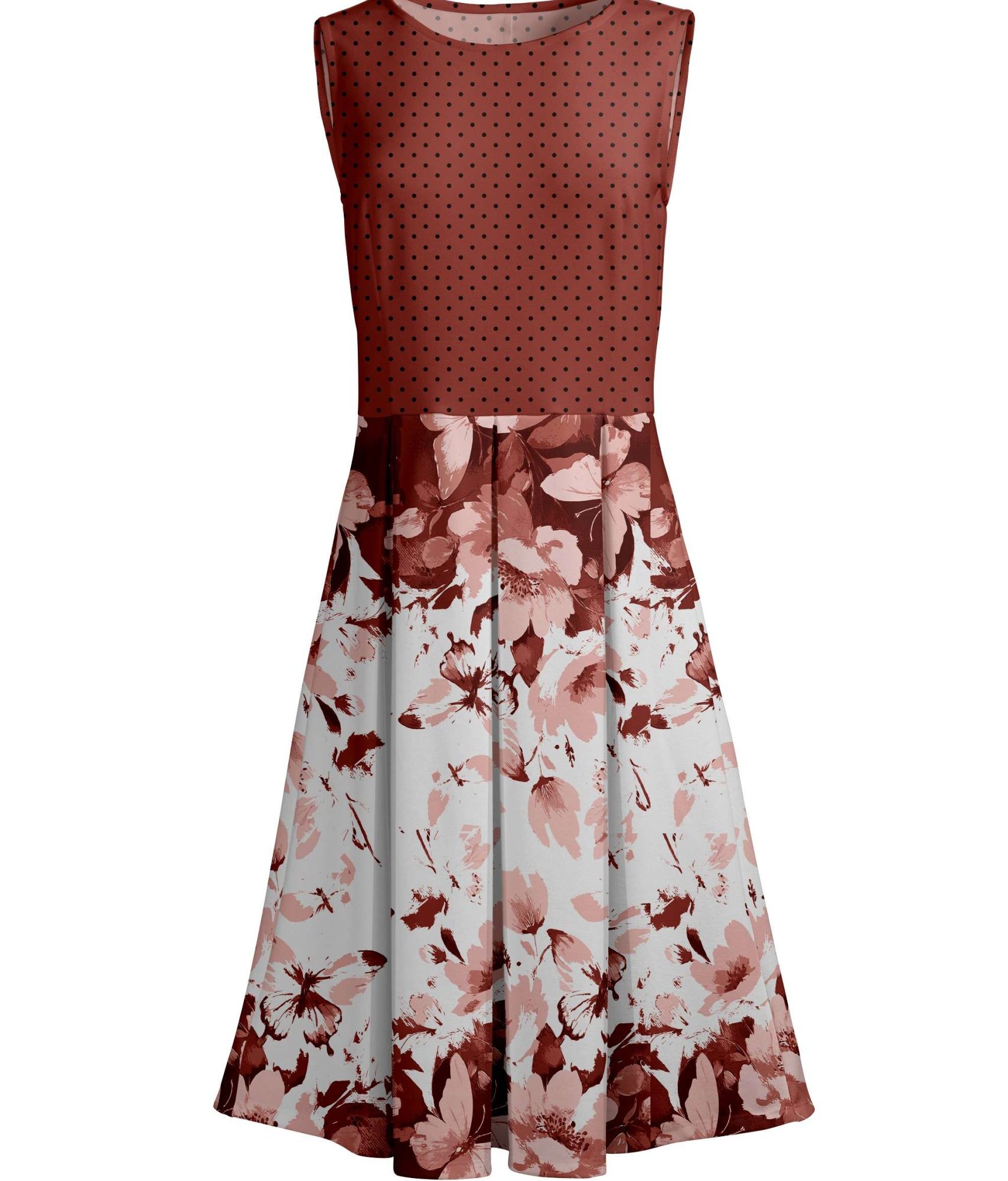 Lily by Firmiana Women's Sleeveless Dress with Pleated Skirt Burgundy & Cream