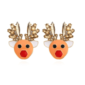 Don't AsK Crystal Brown Reindeer Stud Earrings ?C Festive Holiday Jewellery for Women