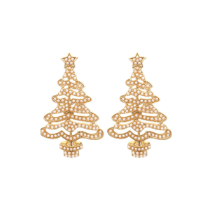 Don't AsK Pearl Encrusted Christmas Tree Earrings ?C Festive Holiday Jewellery for Women