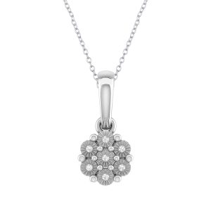 Sterling Silver Natural White Diamond Floral Pendant with 18 Chain