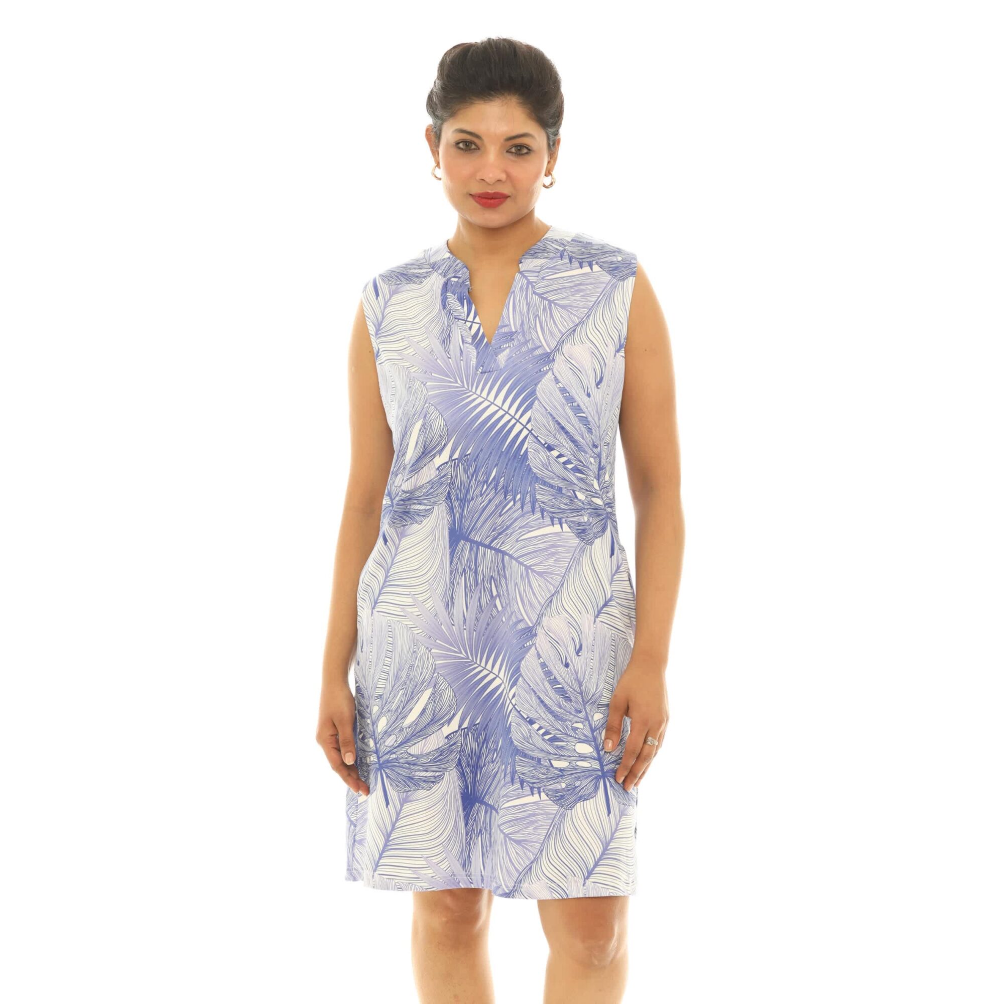 Shoreline Wear UPF 50+ Sleeveless Tropical Leaf Print Dress with Pockets