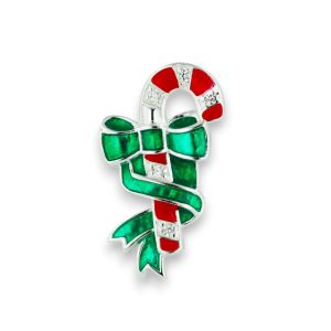 Vera & Co Women Sterling Silver Candy Cane with Ribbon Charm Necklace 18 inches