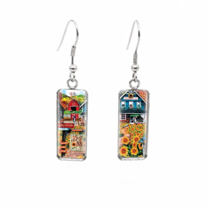 Don't AsK Rectangular Art-Print Drop Earrings ?C Farmhouse Sunflowers ?C Lightweight Dangle Earrings for Women