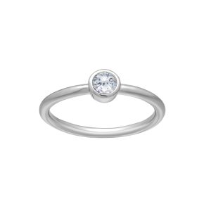 callura Silvertone CZ Birthstone Stackable Solitaire Ring ?C April Clear