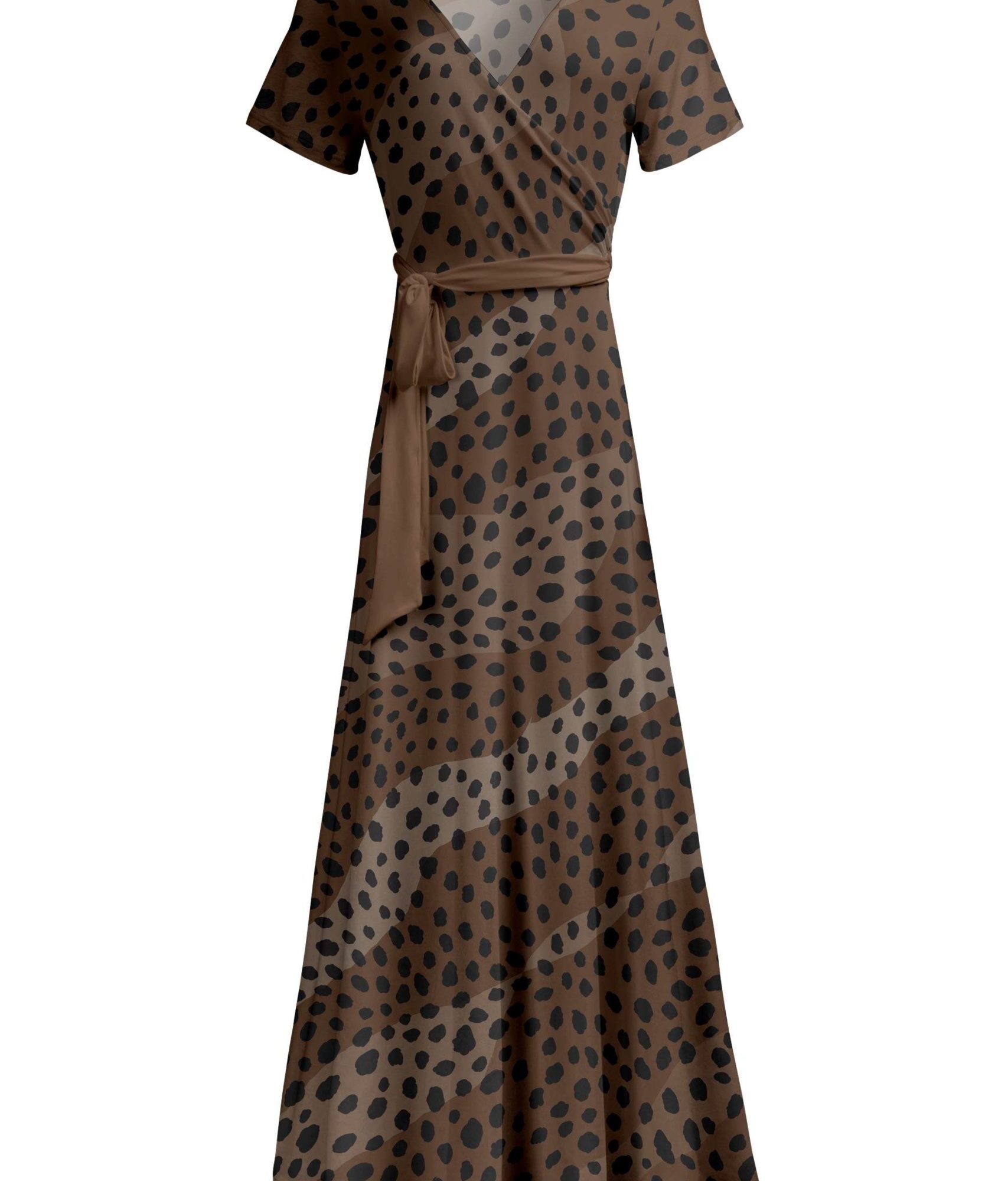 Lily by Firmiana Women's Short Sleeve Wrap-Style Maxi Dress with Tie Brown & Tan Dotted Geo Print
