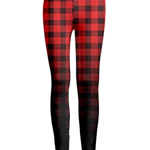 Lily by Firmiana Women's Medium Rise Printed Legging Red & Black Plaid Gradient Print