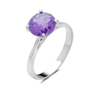 Vera & Co Sterling Silver Solitaire Purple CZ Women Ring size 8