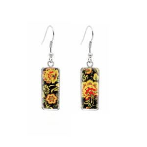 Don't AsK Rectangular Art-Print Drop Earrings ?C Black Yellow Floral ?C Lightweight Dangle Earrings for Women