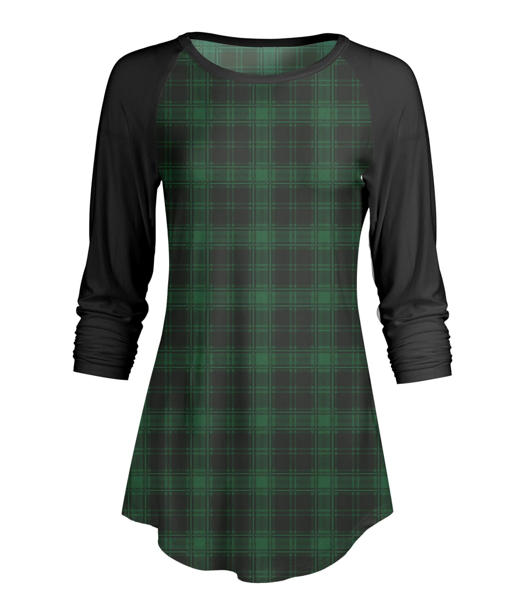 Lily by Firmiana Women's ¾ Sleeve Scoop Neck Tunic Top Green Plaid Tunic