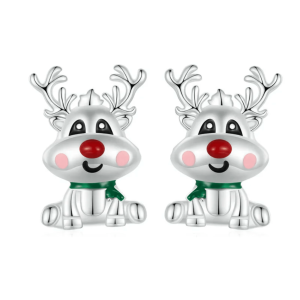 Ag Sterling Red-Nosed Reindeer Stud Earrings