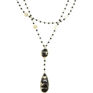Double Diana Denmark Necklace in Black Onyx with Black Mojave Copper Turquoise Drop