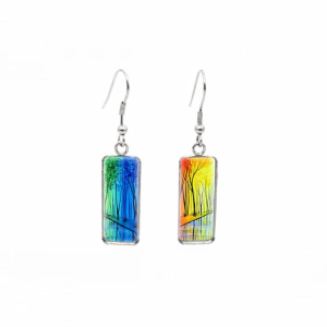 Don't AsK Rectangular Art-Print Drop Earrings ?C Multi Colored Trees ?C Lightweight Dangle Earrings for Women