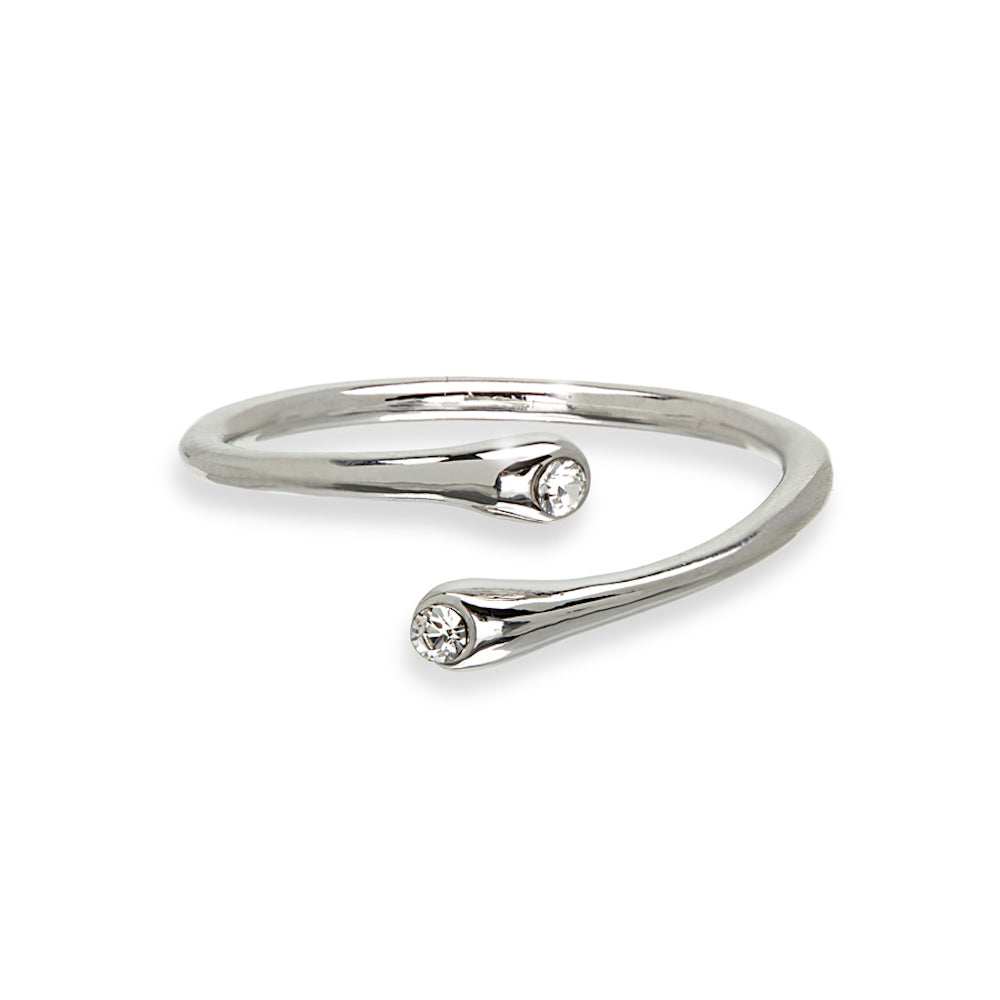 Timeless Bypass Adjustable Ring with Swarovski Crystals in Silvertone